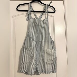 Aerie size S striped overall shorts with tie straps